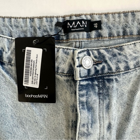 BOOHOO MAN SLIM-FIT LIGHTNING PRINT 5.5” ACID WASH DENIM JEAN SHORTS JORTS Sz46 - Picture 3 of 6